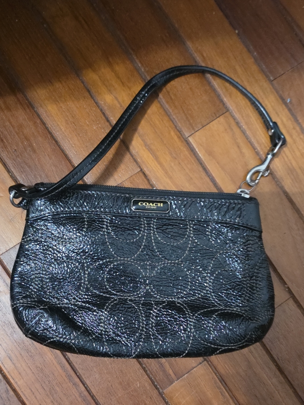 Coach Black Signature Leather Wristlet Clutch